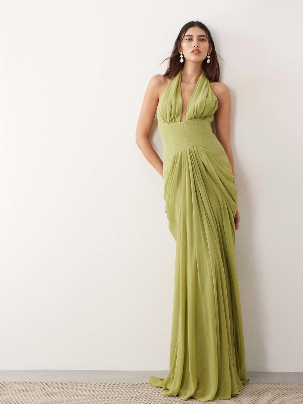 ASOS ARRANGE hybrid plunge halter neck cinched waist maxi dress